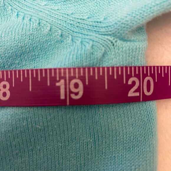 Lands’ End Lightweight‎ Aqua Long Sleeve Cardigan with Front Ruffle Size Medium - Picture 9 of 11